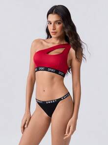 Loungeista Women's Sexy Hollow One Shoulder Bra - Red - View 7