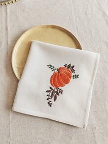 Cirelle 1/2/4 Pcs Embroidered Pumpkin Cloth Napkins, Off-White Fall Harvest Dinner Napkins With Orange Pumpkin Embroidery, Washable Reusable Cloth Napkins For Dining Table Decor - Multicolor - View 11