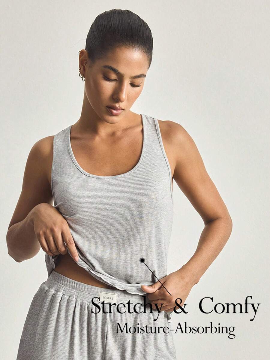 Ocili Minimalist Comfortable Soft Rib Knit Crew Neck Camisole For Women - Grey - View 1