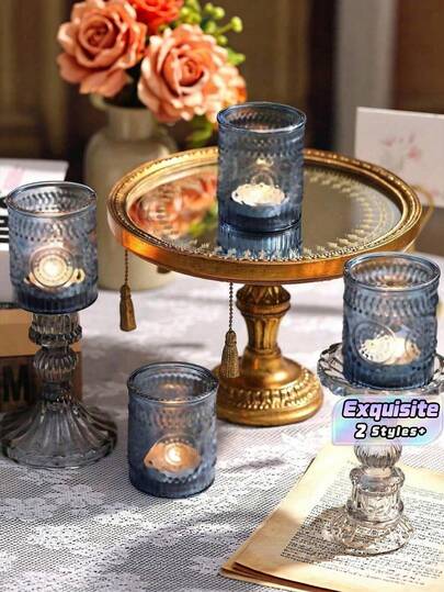 6/12/24-Piece Blue Glass Candlesticks, Vintage Loose Candlesticks, Tealight Holders, Suitable For Table Centerpieces, Home Decor, Bridal Showers, Birthday Parties, Christmas And Thanksgiving Party Table Decorations