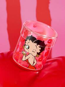 Betty Boop x SHEIN 復古紅唇印花高硼矽玻璃儲物罐，防塵大容量棉棒收納盒，化妝棉與珠寶桌面收納容器，適合浴室與臥室使用，適合彩妝愛好者與居家使用者 - 無色 - 查看 3