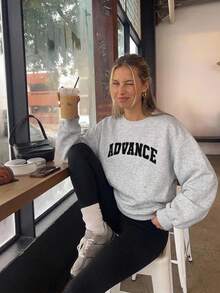 Livesso Women's Grey Solid Color Loose Casual Sports Sweatshirt With Long Sleeves And Zipper Fall Oversized T Shirts For Women - Grey - View 3