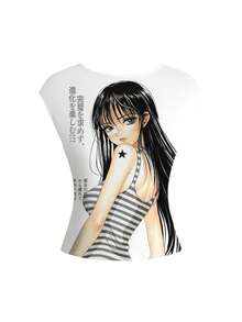 ROMWE Avant Women's Casual Daily Outfit T-Shirt With Character Print - White - View 1