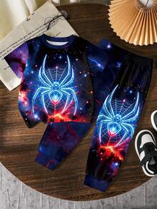 1 Random Set,, Casual Comfortable Colorful Print Crew Neck T-Shirt With Black Long Pants, Short Sleeve Top And Shorts Set - Multicolor - View 4