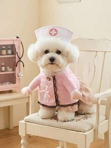 PETSIN 1 PC Halloween Pet Nurse Costume Cosplay With A Hat, Cat And Small Dog In Two Pieces Clothing - Pink - View 3