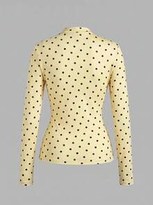 SHEIN Clasi 女款秋冬休閒復古白色波點、棕色波點、棕色印花與素色T恤3件組，適合校園與居家 - 彩色 - 查看 7