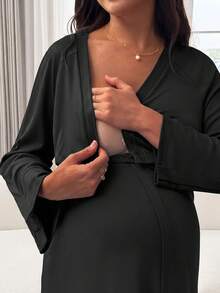Slowluna 孕婦與新手媽媽專用純色哺乳洋裝 - 黑色 - 查看 8
