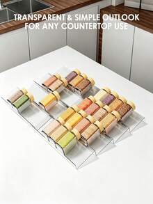 4Pcs Spice Drawer Organizer, Clear Plastic Tilted Design Multi-Size For Cabinet Counter, Modern Kitchen Storage Rack Bins - Multicolor - View 5