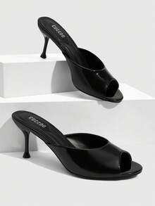 CUCCOO SZL Women's High-Heeled Mules Shoes, Round-Toed Open-Toed High Heels, Slip-On Heelless Mules Sandals, Commuting, Dress Shoes - Black - View 1