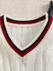 SHEIN Striped Crew Neck Sweater Boy Loose Casual Sweater Teen Boy Autumn Fall - White - View 5