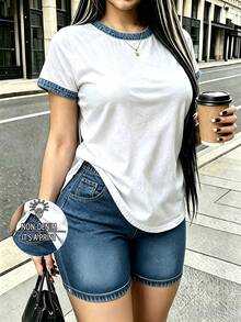 Rovax 女款對比飾邊短袖上衣與短褲休閒日常兩件套 - 彩色 - 查看 1