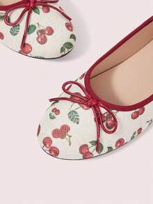CUCCOO DOLLMOD Women's Shoes, Cherry Print, Casual Flats With Bows, Ballet Shoes Fall Shoes - Burgundy 1 - View 4