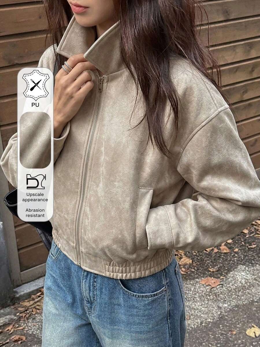 DAZY Spring New Vintage Leather Jacket, Short Style, Regular Fit, Suitable For Valentine's Day - White - View 1