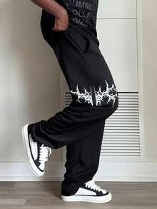 Harrin Don Harrin Don 1pc Casual Loose Fit Summer Wide Leg Sweatpants With Front & Back Graphic, Street Style - Black - View 6