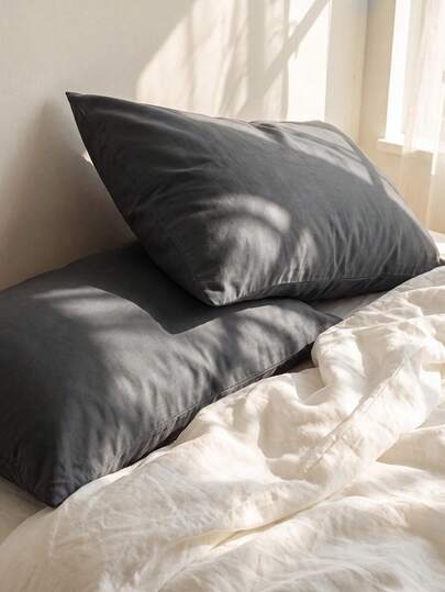 2pcs 100% Cotton Pillowcases, Natural Texture, Soft Touch, Envelope Closure, Suitable For Bedroom, Bedding