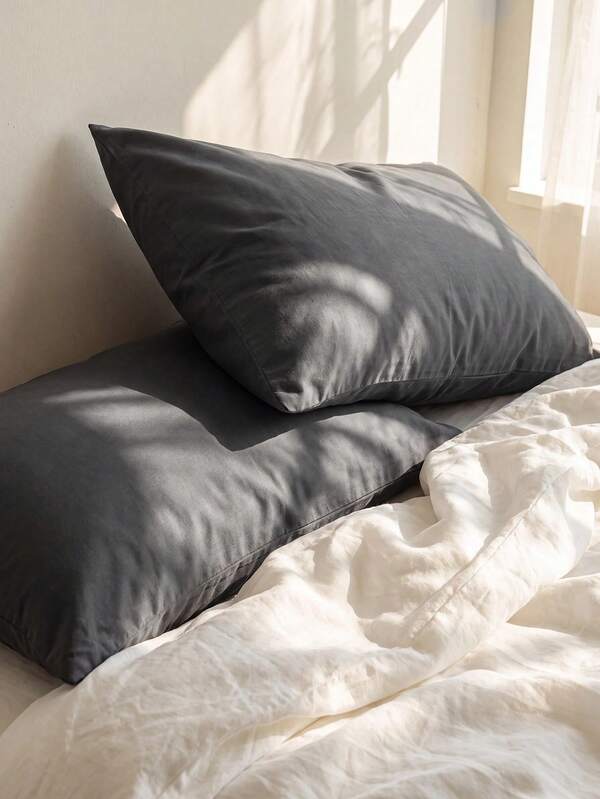2pcs 100% Cotton Pillowcases, Natural Texture, Soft Touch, Envelope Closure, Suitable For Bedroom, Bedding
