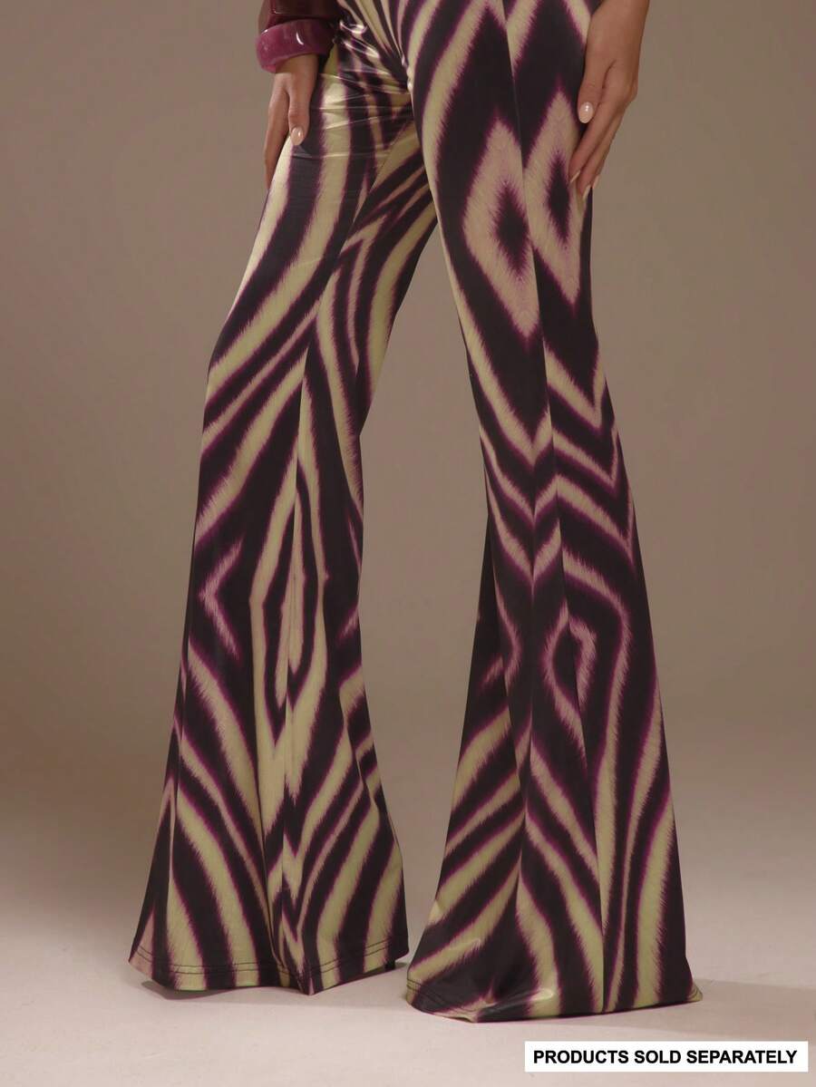 MUSERA Multi Colour Zebra Printed Slinky Flared Low Rise Pants Summer Holiday Ibiza Festival Zarina Autumn Fall Winter - Multicolor - View 1