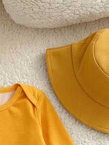 SHEIN 新生兒卡通圖案長袖上衣與長袖休閒居家睡衣套裝 - 黃色 - 查看 7