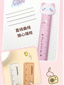 1pc Cute Cat & Dog Cartoon Animal Shaped 15cm Ruler With Fuzzy Ball, Wavy Line Scale, Adorable Stationery,Rulers, Back To School - Cute Pet Series - View 6