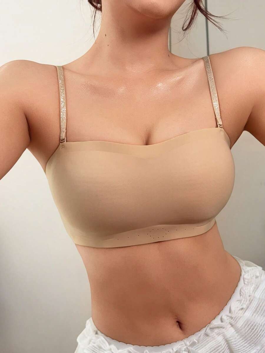 Napfluff 1pc Seamless Apricot Strapless Bra For Women - Apricot - View 1