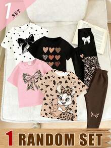 (1 Random Item From 4)Summer Autumn Girls Creative Refreshing Leopard Print Black Bow Nine-Grid Leopard Gradient Heart Kawaii White Cat Pattern - Multicolor - View 3