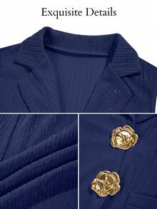 SOLERSUN Women's Knit Blazer Collar Two Pieces Set, Sleeveless Button Front Vest Top Shorts, Casual Business Brunch Outfit, Summer Co-Ord Navy Blue - Navy Blue - View 8