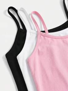 Girlism Camisetas de tirantes para niña preadolescente de color liso, casuales y versátiles para uso diario, 3 piezas/set, blanco, rosa rubor, negro, verano, vuelta al colegio - Multicolor - Ver 8