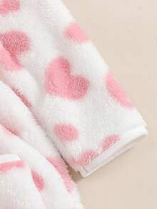 SHEIN 1pc Toddler Girl Fuzzy Hoodie Jacket Cute Pink White Bow Fleece Heart Print Long Sleeve Hooded Plush Birthday Party Winter Fall Autumn Christmas Gift - Pink - View 6