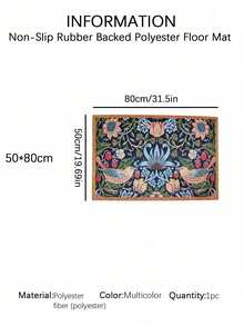 SHEIN Felpudo de bienvenida con diseño simétrico de flores y pájaros, alfombra decorativa de poliéster con respaldo de goma antideslizante, ligera, lavable a máquina, trenzada, para el hogar, dormitorio, cocina, pasillo, entrada - Multicolor - Ver 12