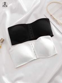 SHEIN 婚禮 2件/組 多色女款內衣 前扣式 聚攏加厚胸墊內衣 - 黑與白 - 查看 3