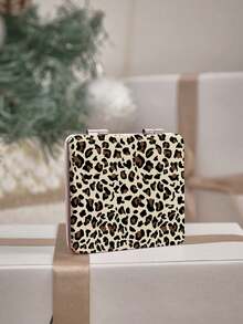 ROMWE Grunge Punk 1 pieza Espejo de bolsillo de maquillaje plegable de doble cara con estampado de leopardo de PU, portátil, espejo de metal creativo para mujeres/estudiantes, diseño de patrón floral aleatorio - Multicolor - Ver 4