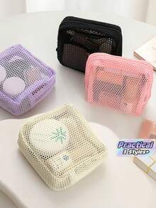 1/2pcs Large Capacity Transparent Mesh Pouch, Portable Travel Organizer, Cosmetic Bag, Makeup Pouch, Sanitary Napkin Pouch, Versatile Storage Case - View 1
