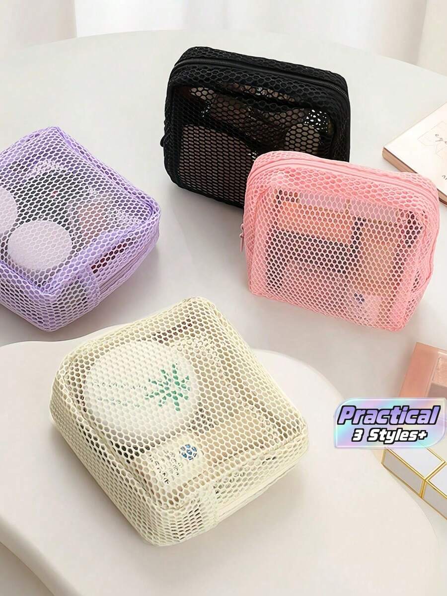1/2pcs Large Capacity Transparent Mesh Pouch, Portable Travel Organizer, Cosmetic Bag, Makeup Pouch, Sanitary Napkin Pouch, Versatile Storage Case - View 1