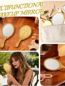 Retro Handheld Mirror, Small And Portable Golden Floating Princess Mirror, Portable Makeup Mirror, A Princess-Themed Small Gift Suitable For Classroom Parties, Travel, Etc. - Multicolor - View 6