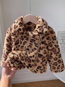 SHEIN 女嬰秋冬可愛百搭拼色保暖內裡人造毛皮外套 - 彩色 - 查看 6