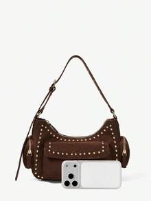 Viva Strut Ladies Fashionable Street Personalized Sweet Cool Spice Y2K Vintage Rivet Suede Shoulder Bag, Daily Shopping Commuter School Dating - Dark coffee - View 5