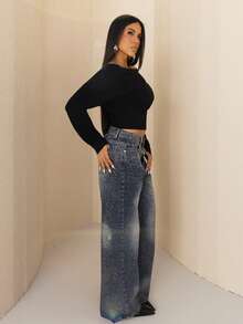 Maju Mazalli Casual Bleached Dazzling Wide Leg Jeans Fall - Blue - View 4
