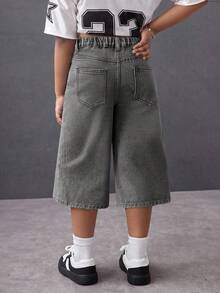 SHEIN Tween Girl Casual Washed Wide Leg Jeans - Light Wash - View 2