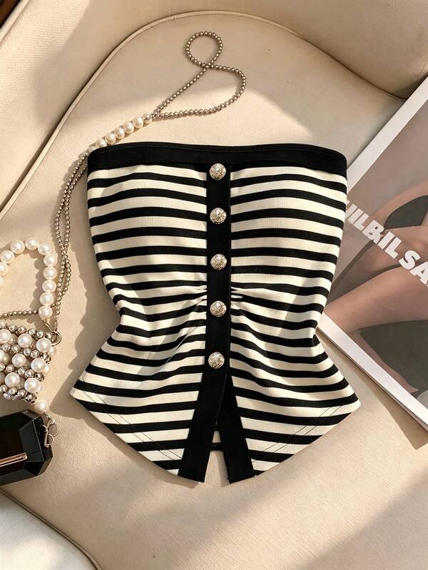 Everyssa Women's Striped Casual Versatile Daily Wear Tube Top