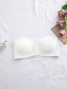 SHEIN 1件女款前扣式聚攏胸墊內衣 - 白色 - 查看 5