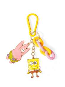 SpongeBob SquarePants | SHEIN 撞色壓克力鏈條卡通吊飾鑰匙圈，可愛雙吊牌包包掛飾 - 彩色 - 查看 4