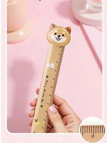 1pc Cute Cat & Dog Cartoon Animal Shaped 15cm Ruler With Fuzzy Ball, Wavy Line Scale, Adorable Stationery,Rulers, Back To School - Cute Pet Series - View 7