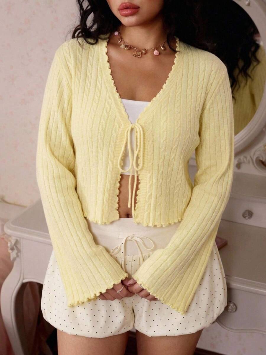 CovetEZ Plus Size Women Solid Color Casual Cute Kawaii Versatile Daily Wear Cardigan Back-To-School Office Formal Yellow Summer - Light Yellow - View 1
