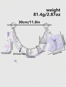 ROMWE Anime 1 Fashion Temperament Simple Purple Gradient Fine Beads Double Chain Simulation Tape Fine Flash Bow Note Braided Lace-Up DIY Keychain Bag Pendant - Purple - View 4