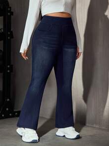 Flexra Plus Size Women's Casual Cowboy Versatile Washed Denim Jeans Navy Blue Summer Formal - Dark Wash - View 6