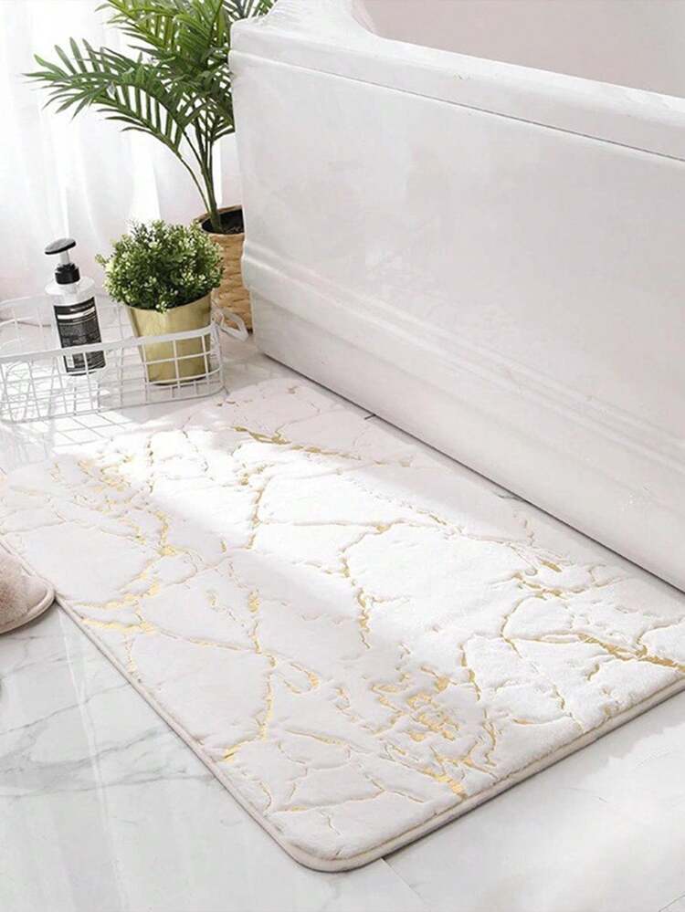 3pcs Marble Textured Plush Bath Mat Set, Creative Polyester Anti-Slip Bath Rug Set For Bathroom Home Bathroom Decor Outdoor Rug Door Mat Fall Decor Carpet Bathroom Accessories Back To School - A - View 4