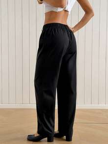 SHEIN EZwear 高腰直筒黑色長褲 - 黑色 - 查看 2