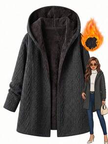 SHEIN Clasi 女款素色連帽保暖內裡休閒百搭日常長袖外套 - 灰色 - 查看 1