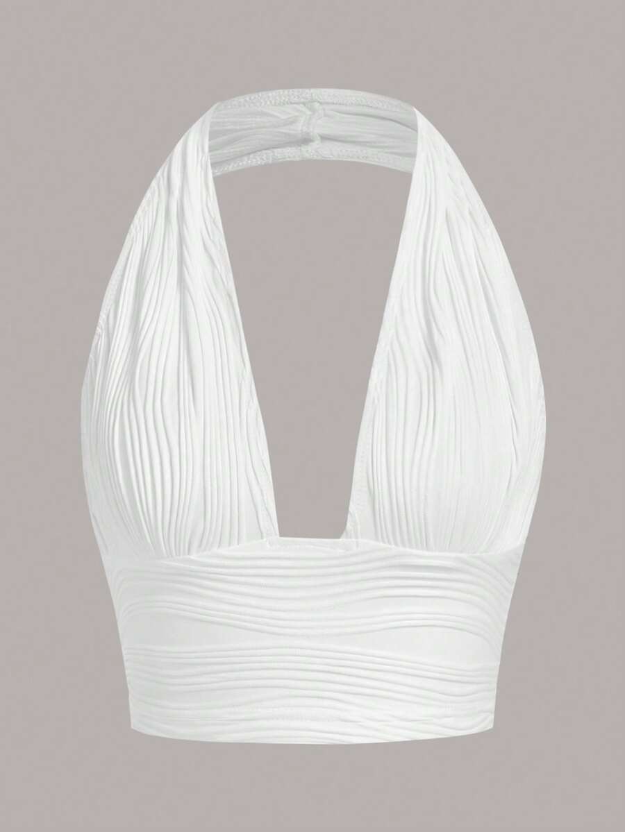 SHEIN ICON Solid Backless Crop Halter Y2k Top