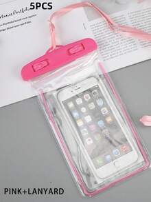 1pc Luminous Fluorescent Waterproof Phone Pouch, Touchscreen & Face Unlock Supported, Transparent Waterproof Phone Case For Swimming & Drifting, Sealed Phone Cover, Beach Essential, Beach Accessory, Pool Float - Pink - View 11